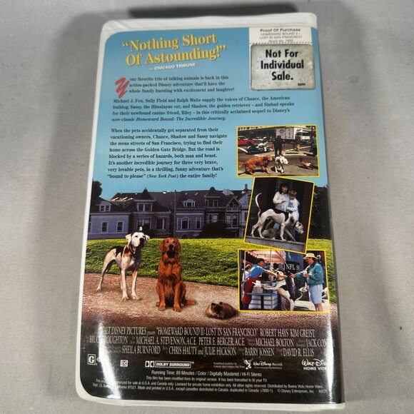 Homeward Bound II Lost In San Francisco VHS 1996 Walt Disney G Michael J Fox - Picture 2 of 3